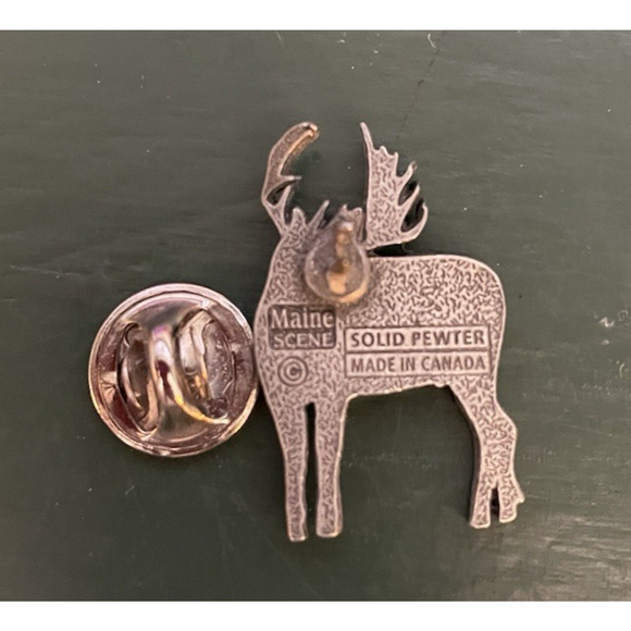 Vintage Maine Scene Moose Pewter Pin Made In Canada - Picture 3 of 3